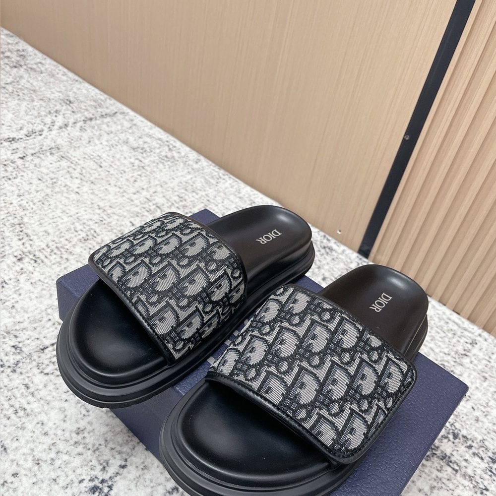 Dior Signature Logo Pool Slides in Black